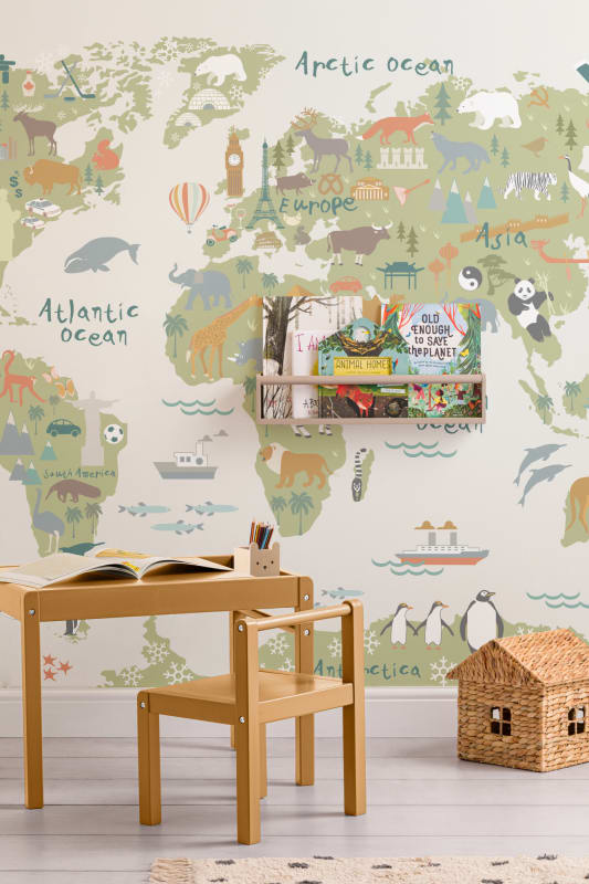 Hovia WM0048BG40W Explorer Green - mural dziecięcy w mapę świata