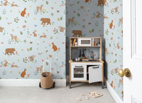 Hovia CH5626BU07W Springwood Blue - mural dla dzieci w leśne zwierzęta