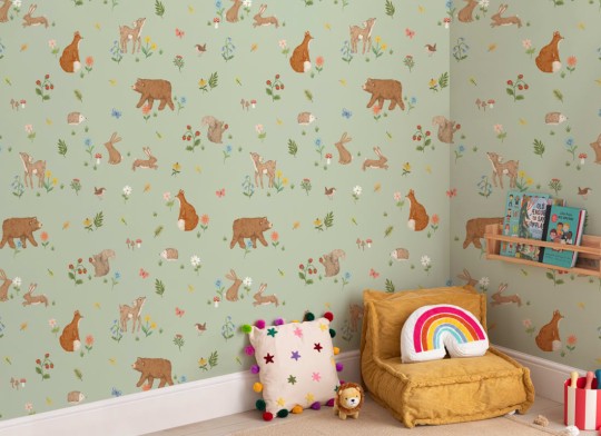 Hovia CH5627GR07W Springwood Sage - mural dla dzieci w leśne zwierzęta