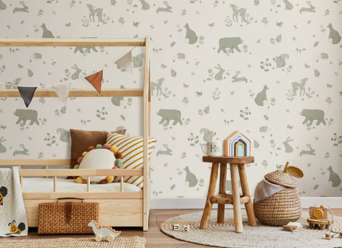 Hovia CH5629GR07W Springwood Green - mural dla dzieci w leśne zwierzęta
