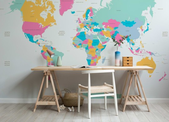 Hovia CM0009MU01W Navigator Pink - mural w mapę świata