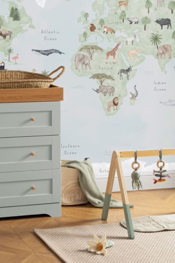 Hovia WM0043BG04W Explore - mural dla dzieci w mapę świata i zwierzęta