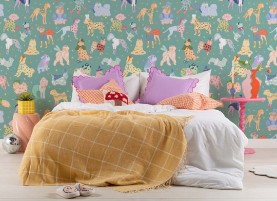 Hovia AN5344GR07W Pawty Green - mural w psy