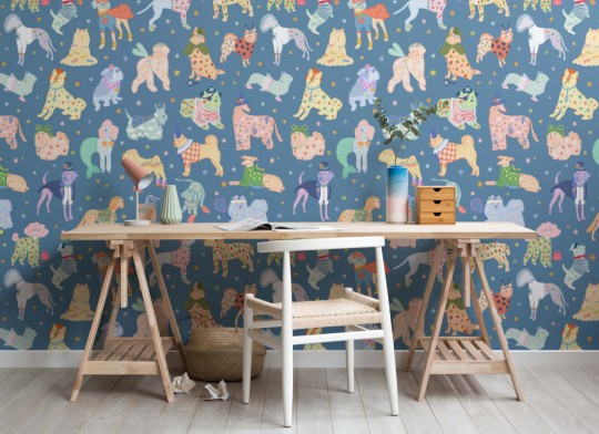 Hovia AN5343BU07W Pawty Blue - mural w psy