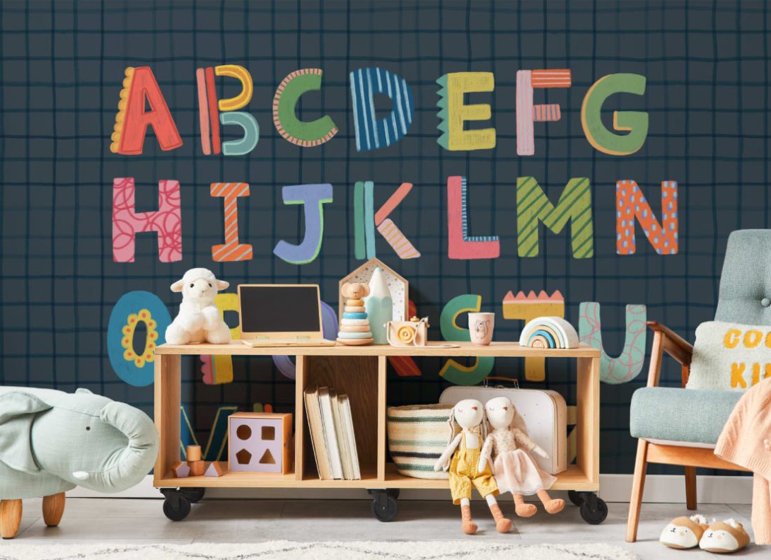 Hovia CH0223BU07W Alphabet Grid Navy - mural dla dzieci w alfabet i kratkę