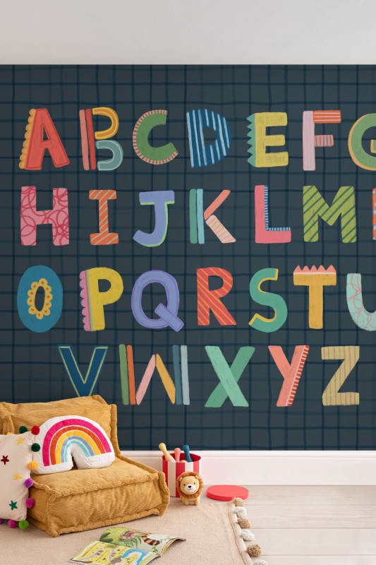 Hovia CH0223BU07W Alphabet Grid Navy - mural dla dzieci w alfabet i kratkę