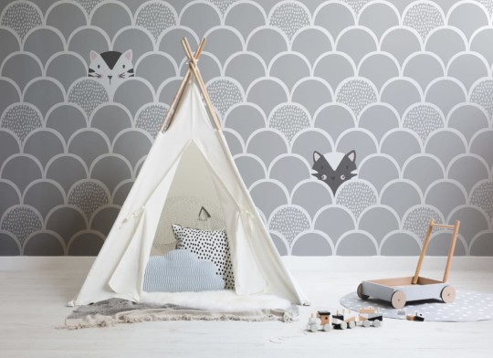 Hovia CH0029GE02W Kitty - mural dla dzieci w geometryczny wzór i koty