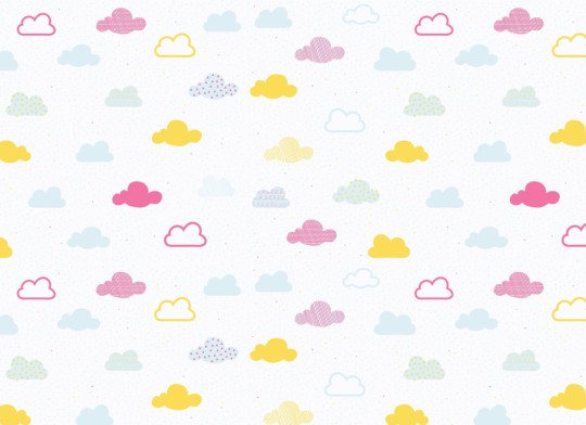 Hovia NS5012MU02W Fluffy Yellow - mural dla dzieci w chmury i kropki