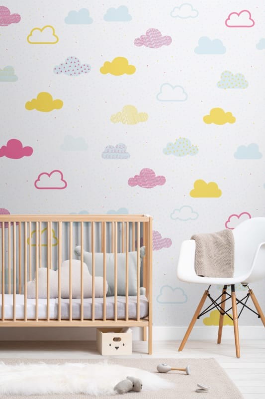 Hovia NS5012MU02W Fluffy Yellow - mural dla dzieci w chmury i kropki