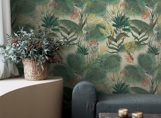 J&V 50500 Straw Palme Tahiti – tapeta tropikalna roślinność