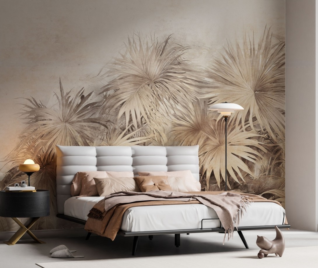 Dekorami Desiree 4 - mural w liście palm na betonowym tle