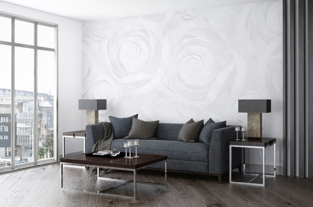 Dekorami Gesso 2 - mural w kwiaty z gruntu malarskiego