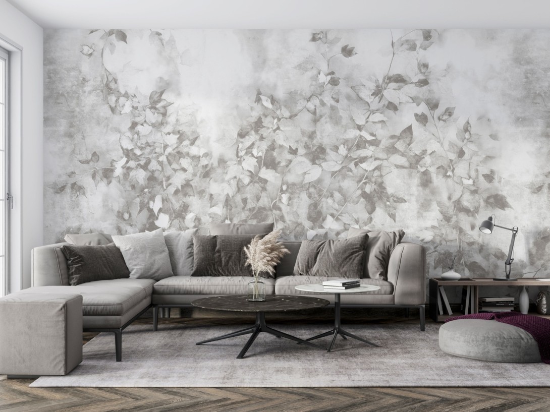 Dekorami Secret 1 - mural w liście na betonowym tle