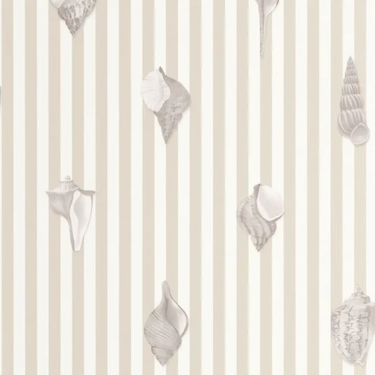 Casadeco 201521313 Seaside Noirmoutier Beige Lin – tapeta w paski z muszelkami