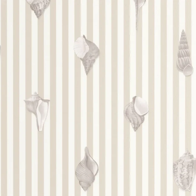 Casadeco 201521313 Seaside Noirmoutier Beige Lin – tapeta w paski z muszelkami