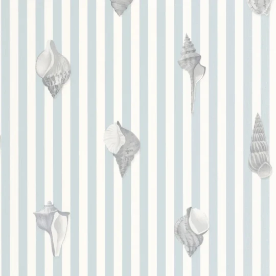 Casadeco 201526262 Seaside Noirmoutier Bleu Horizon – tapeta w paski z muszelkami
