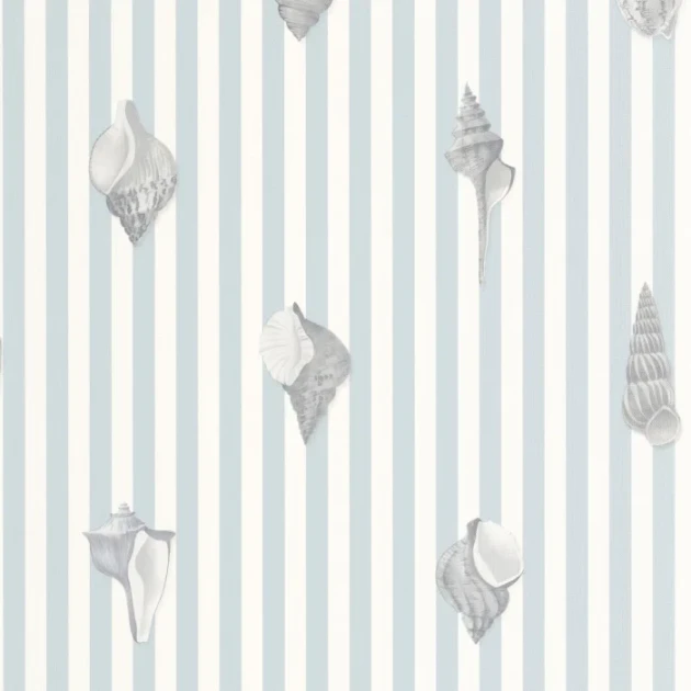 Casadeco 201526262 Seaside Noirmoutier Bleu Horizon – tapeta w paski z muszelkami