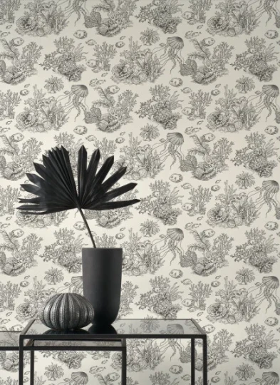 Casadeco 201479559 Seaside Cote Sauvage Noir Fusain – tapeta podmorska z rybami