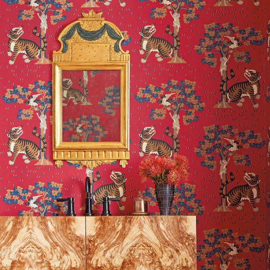 Anna French AT78781 Palampore Kahna Cream and Robin's Egg - tapeta w tygrysy