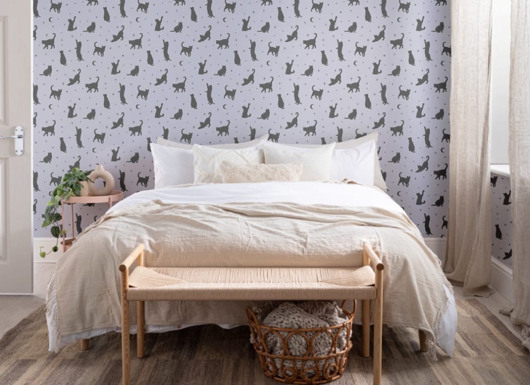 Hovia AN5029PU03W Salem Lilac - mural w koty i gwiazdy