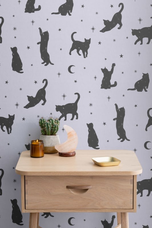 Hovia AN5029PU03W Salem Lilac - mural w koty i gwiazdy