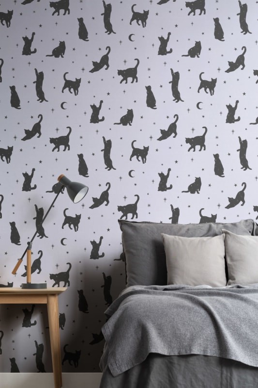 Hovia AN5029PU03W Salem Lilac - mural w koty i gwiazdy