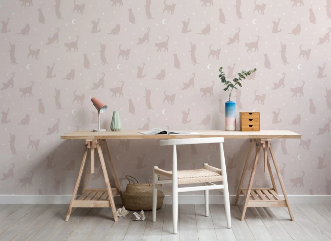 Hovia AN5521PI03W Salem Pink - mural w koty i gwiazdy