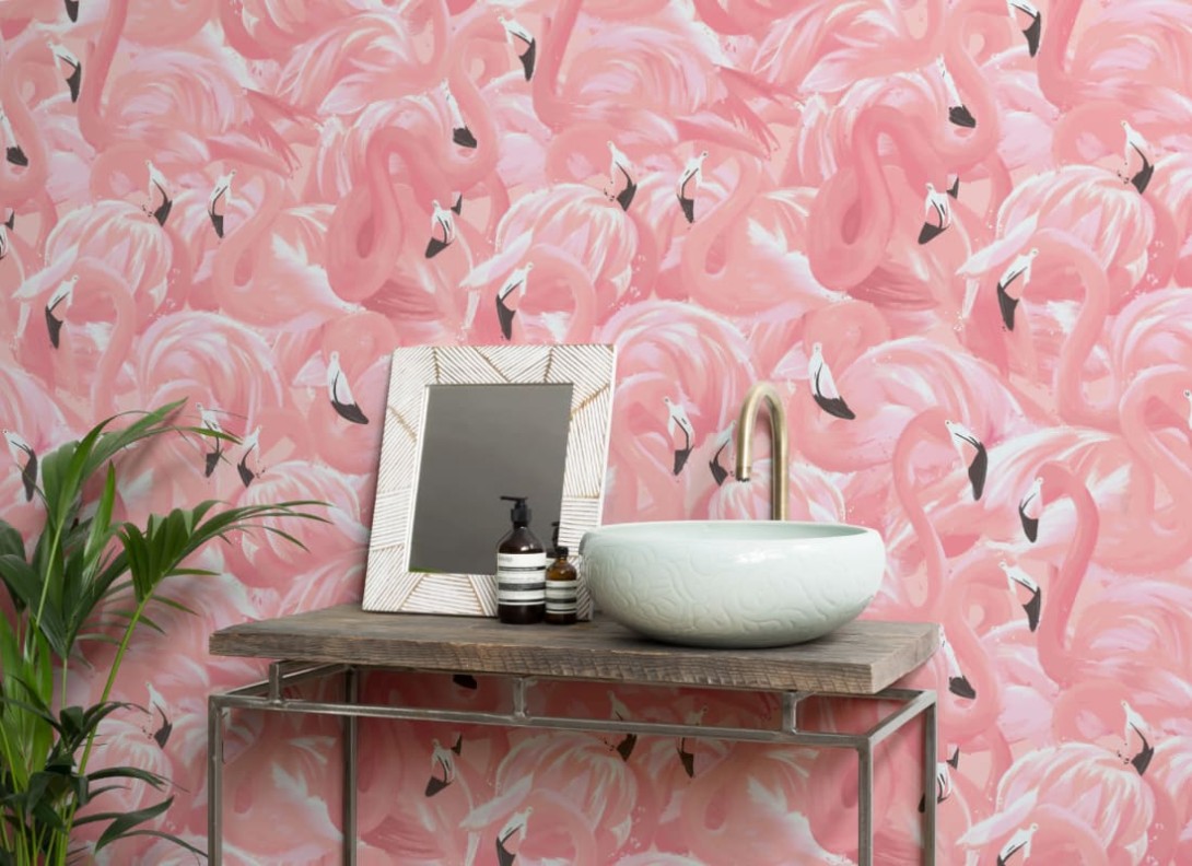 Hovia AN5016PI03W Blush - mural we flamingi