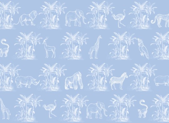 Hovia JU0001BU02W Toile - mural w tropikalne rośliny i zwierzęta