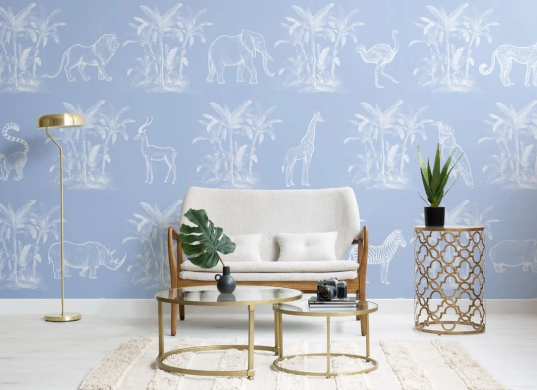 Hovia JU0001BU02W Toile - mural w tropikalne rośliny i zwierzęta