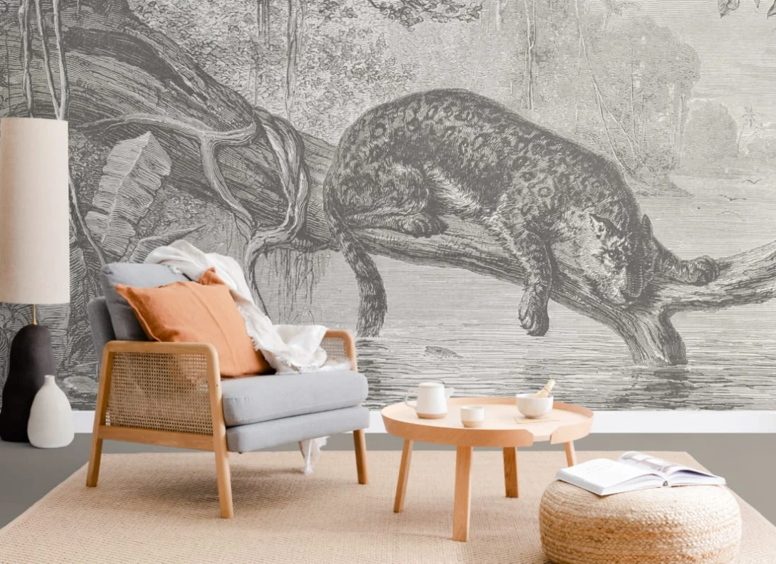 Hovia JU0002BW02W Riverside - mural w pejzaż rzeki i jaguara