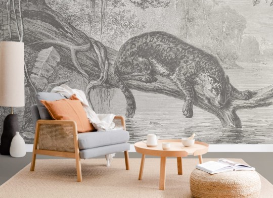 Hovia JU0002BW02W Riverside - mural w pejzaż rzeki i jaguara