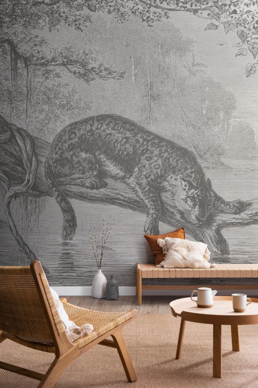 Hovia JU0002BW02W Riverside - mural w pejzaż rzeki i jaguara