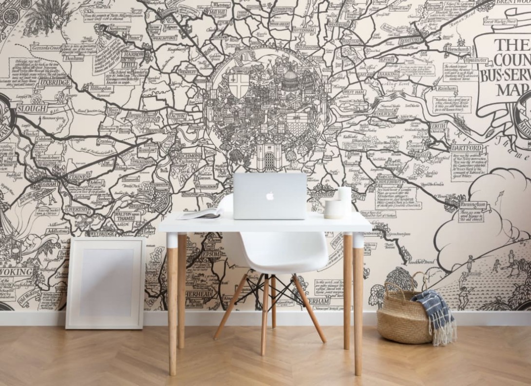 Hovia VI0005NE30W Conductor - mural w vintage mapę Londynu