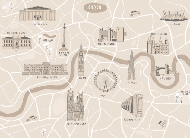 Hovia WM0042NE05W Wander London - mural w mapę Londynu