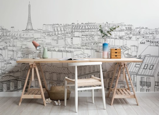 Hovia CI0061BW30W Paris Rooftop - mural w ilustracje dachów paryskich