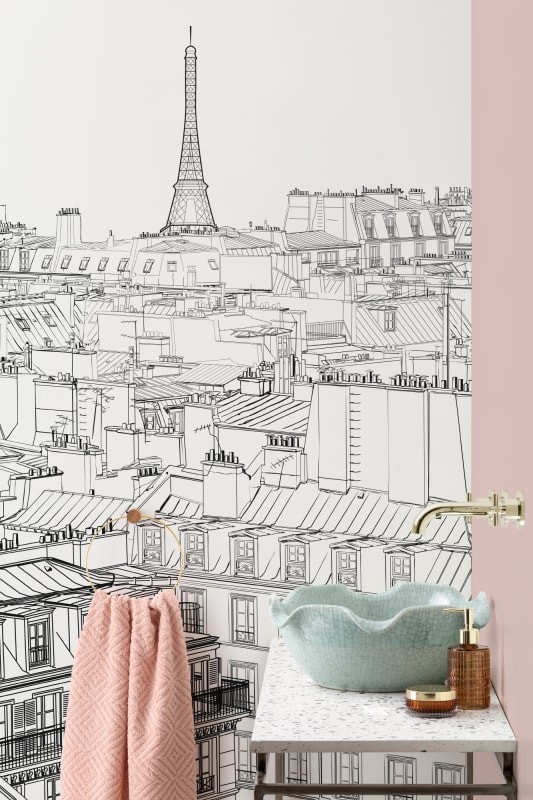 Hovia CI0061BW30W Paris Rooftop - mural w ilustracje dachów paryskich