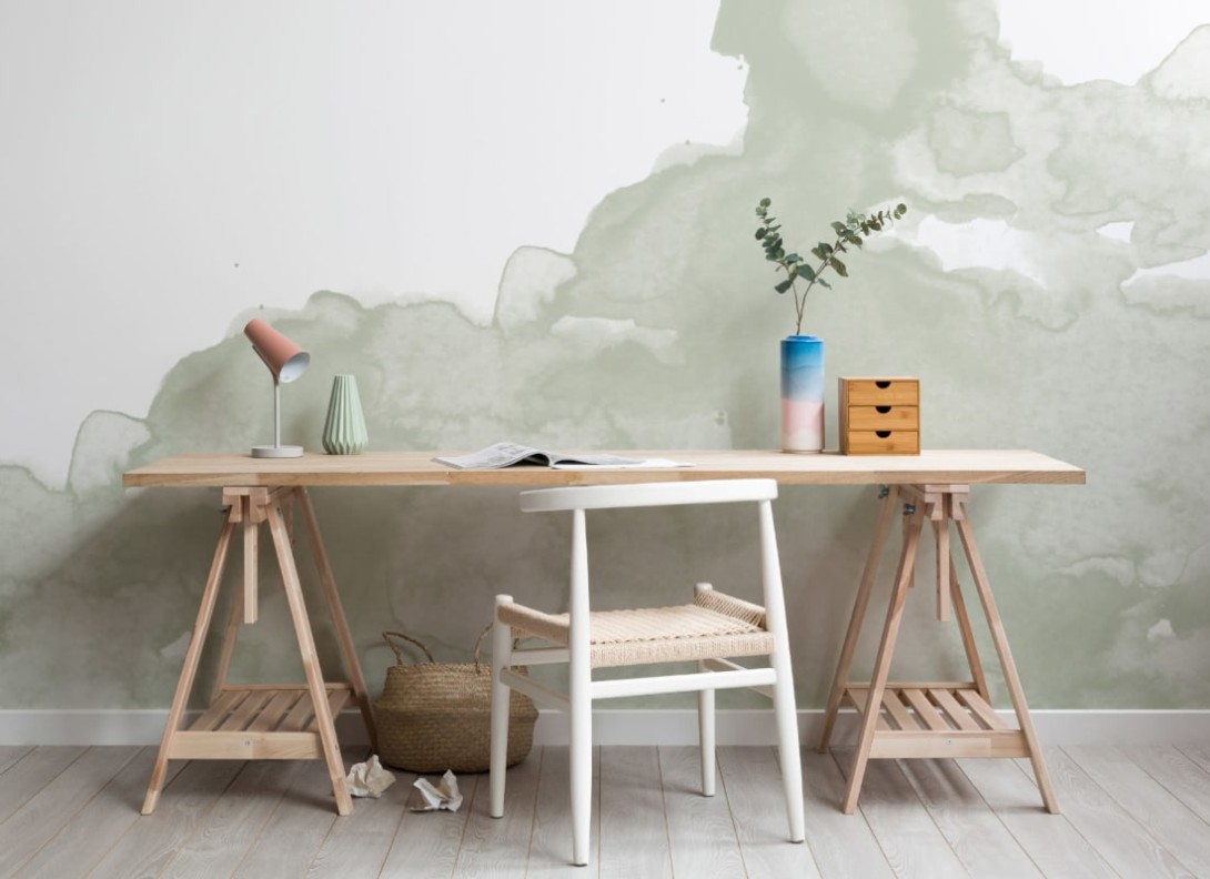 Hovia WA0080GR40W Luminosity Sage - mural w akwarelowe plamy