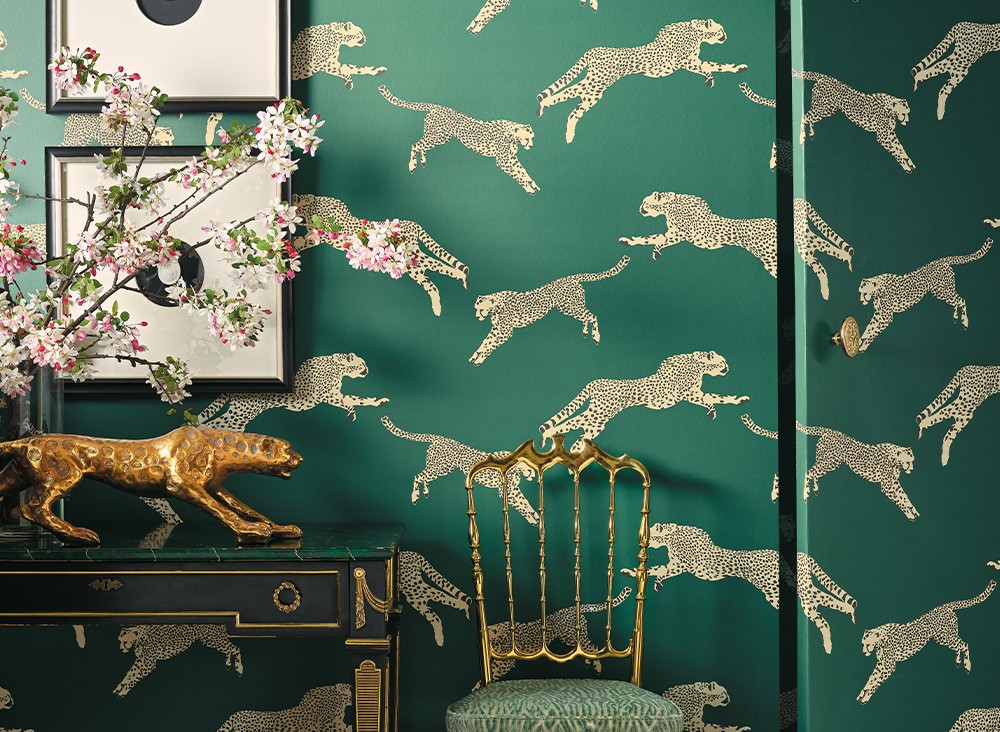 J&V 26020 Scalamandre Leaping Cheetah - tapeta w gepardy