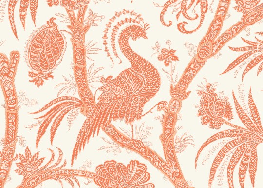 J&V 26043 Scalamandre Balinese Peacock - tapeta roślinna w orientalnym stylu