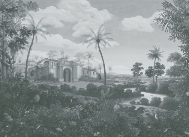 Hovia TR0413BU04W Olinda Blue - mural w egzotyczny krajobraz ze świątynią