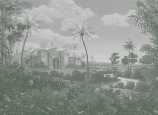 Hovia TR0412GR04W Olinda Green - mural w egzotyczny krajobraz ze świątynią