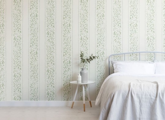 Hovia ST5300GR06W Lacey Green - mural w liście i paski