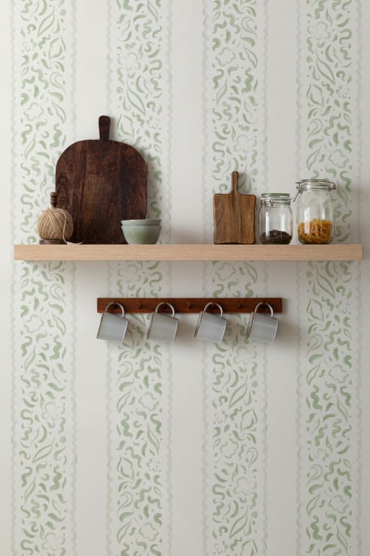 Hovia ST5300GR06W Lacey Green - mural w liście i paski
