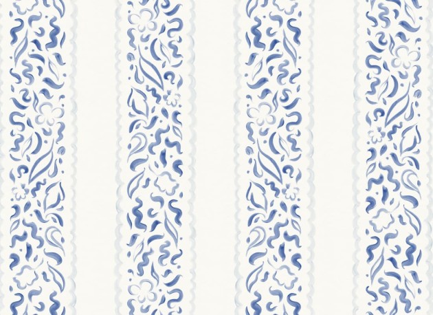 Hovia ST5301BU06W Lacey Blue - mural w liście i paski