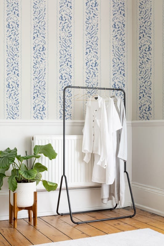 Hovia ST5301BU06W Lacey Blue - mural w liście i paski