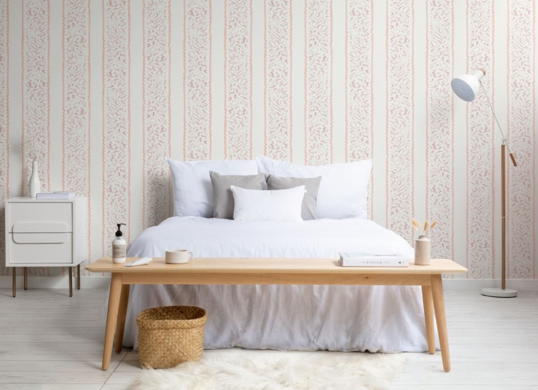 Hovia ST5303PI06W Lacey Pink - mural w liście i paski