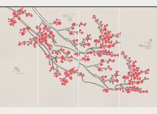 Hovia FL0089NE02W Byobu - mural w japońskie drzewa wiśniowe