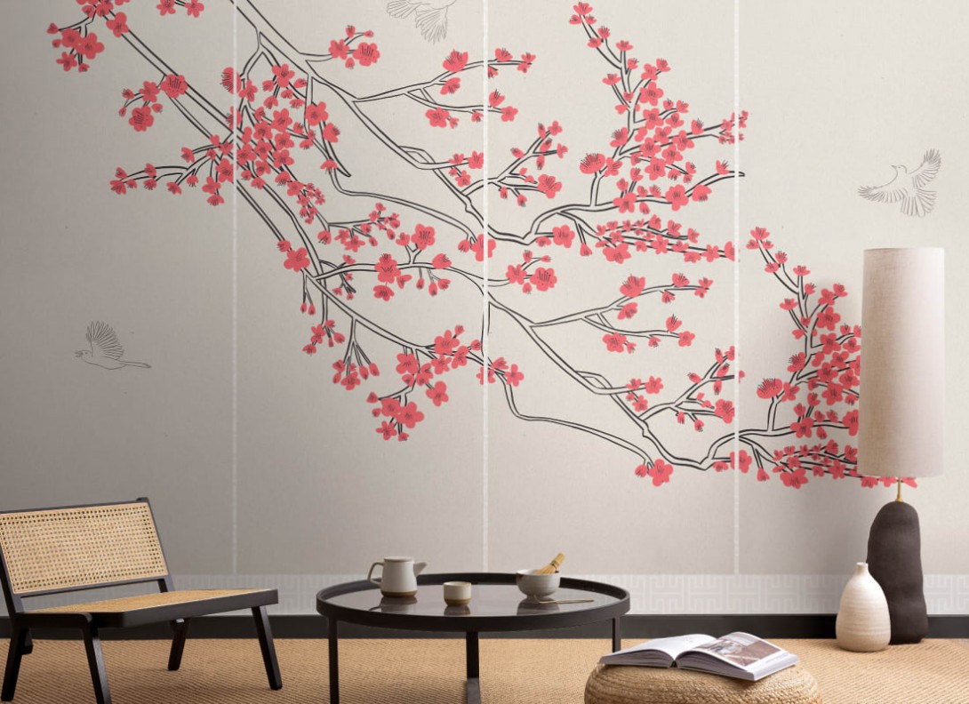 Hovia FL0089NE02W Byobu - mural w japońskie drzewa wiśniowe