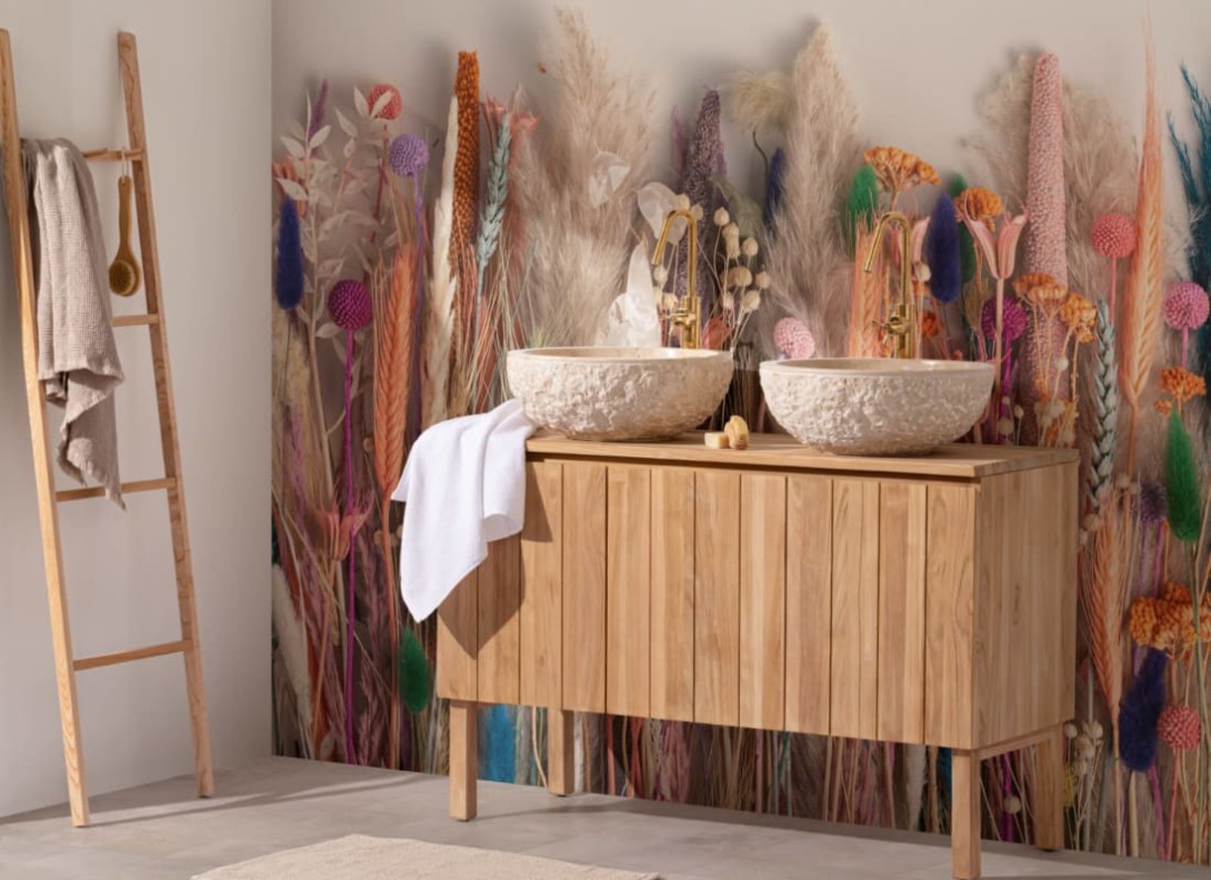 Hovia FL0124PA05W Indie - mural w suszone kwiaty i zboża